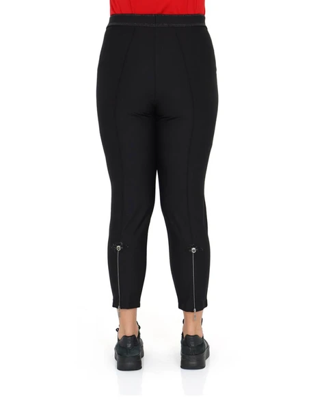 Büyük Beden Dar Paça Toparlayıcı Yüksek Belli Paçası Fermuarlı Beli Lastikli Kadın Pantolon - Resim 4