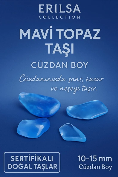 Sertifikalı Mavi Topaz Taşı Kütle 10-15 mm Cüzdan Boy – Şans Neşe ve Huzur Taşı ürün görseli