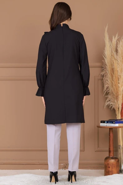 Asel Tunik Pantolon İkili Tesettür Takım Siyah - Resim 3