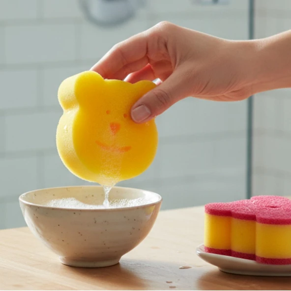 Technow Sponge Çift Taraflı Gülen Yüz Çok Amaçlı Sihirli Bulaşık Süngeri  2 Adet - Resim 4