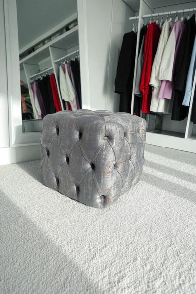 VISIONARIO Küp Puf - BEST İthal Kadife Babyface Kumaş Varak Baskı - Modern Ve Şık Oturma Dekoratif Puf&Bench - Resim 4