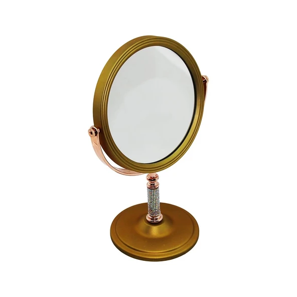 TAŞ SAPLI YUVARLAK 7 İNÇ= ÇAP:17.5CM MAKYAJ AYNASI ÇİFT TARAFLI BRONZ - GÜMÜŞ PLS.ÇERÇEVE SABİT AYAK (5365) ürün görseli 1