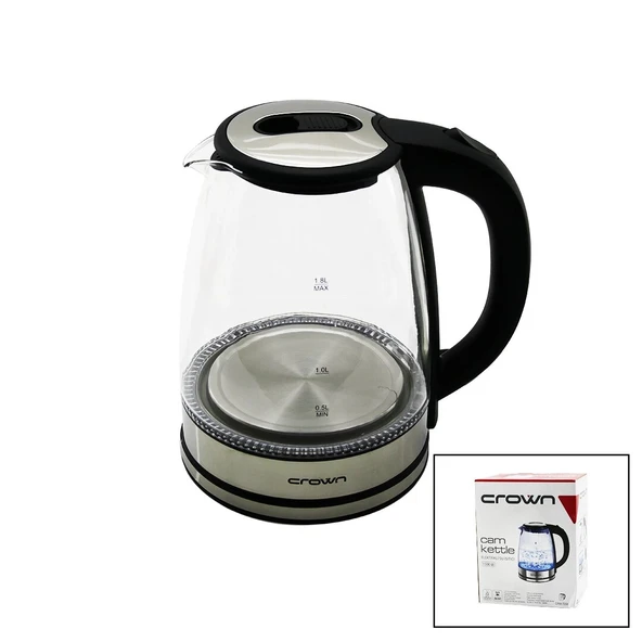 CAM - LEDLİ KETTLE 1.8LT 1500W ÇELİK TABAN - KROM KAPAK 360° GÖVDE PLASTİK KULP (5365)