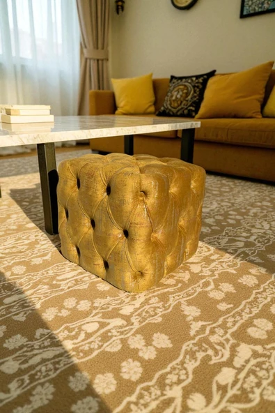VISIONARIO Küp Puf - BEST İthal Kadife Babyface Kumaş Varak Baskı - Modern Ve Şık Oturma Dekoratif Puf&Bench ürün görseli 1