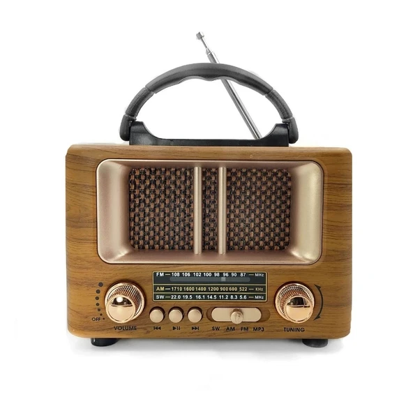 Küçük Mini Boy Retro Ahşap Tasarım Bluetooth Hoparlörlü Radyo – FM/AM Destekli, Şarjlı ve Taşınabilir Radyo NS-8108 (536 ürün görseli 1