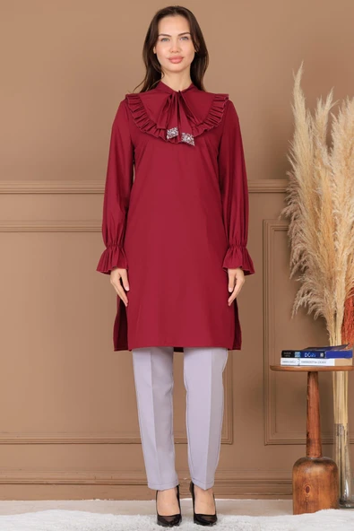 Asel Tunik Pantolon İkili Tesettür Takım Bordo ürün görseli