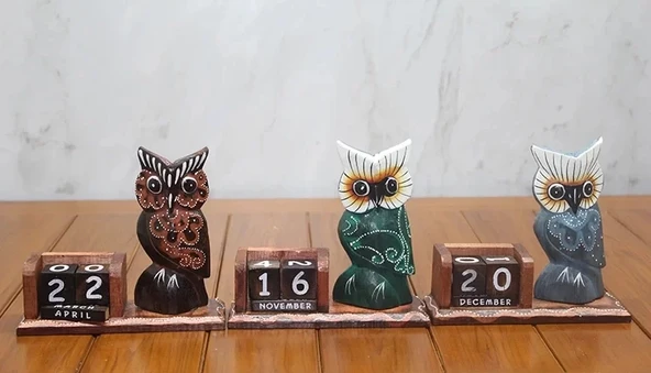 Ahşap Baykuş Takvim Polos-14 ürün görseli 1