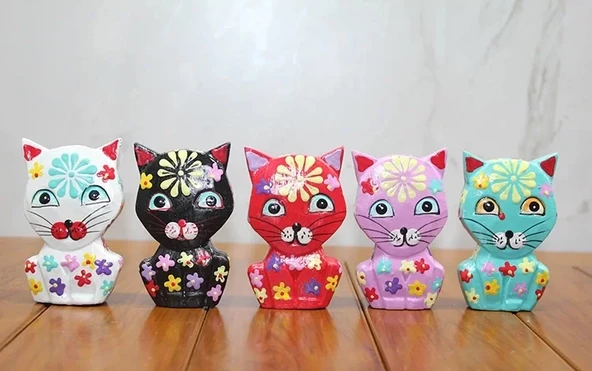Ahşap 5'li Kedi Seti Polos:5 ürün görseli 1