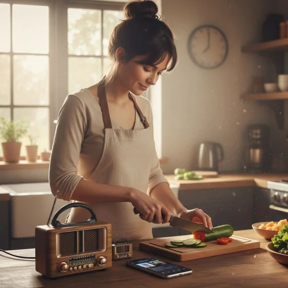 Küçük Mini Boy Retro Ahşap Tasarım Bluetooth Hoparlörlü Radyo – FM/AM Destekli, Şarjlı ve Taşınabilir Radyo NS-8108 (536 - Resim 2