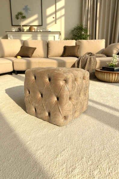 VISIONARIO Küp Puf - BEST İthal Kadife Babyface Kumaş Varak Baskı - Modern Ve Şık Oturma Dekoratif Puf&Bench ürün görseli 1