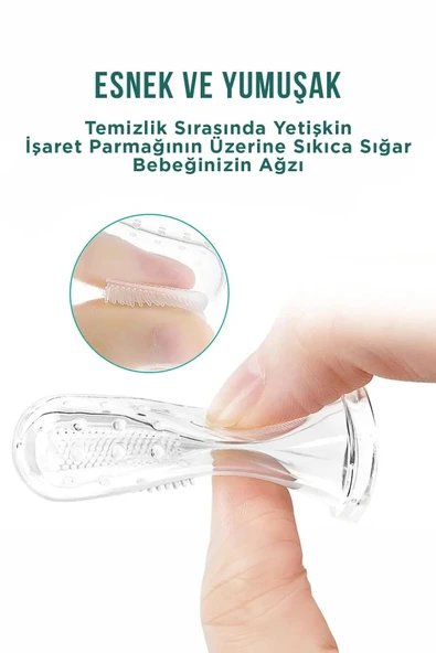 Mucit Home Slikon Parmak Bebek Diş Kaşıyıcı ve Şeffaf Renk Yumuşak Fırça Kutulu Erkek ve Kız Çocuk - Resim 5
