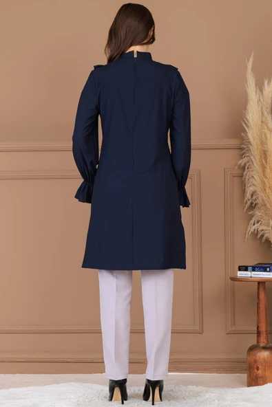 Asel Tunik Pantolon İkili Tesettür Takım Lacivert - Resim 4