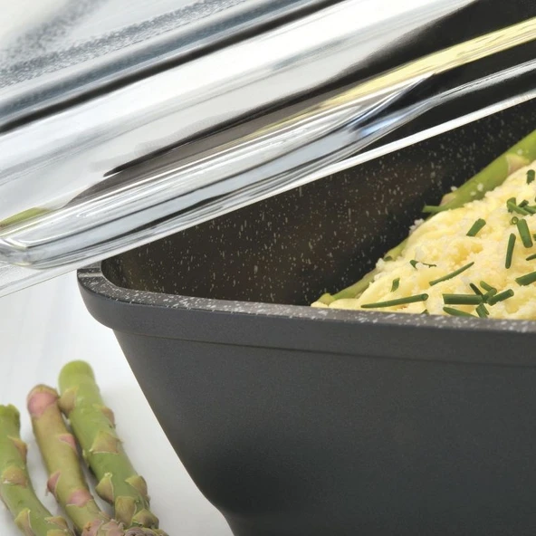 BergHOFF Scala Yapışmaz Döküm Alüminyum Kavurma Tavası, Cam Kapaklı - Resim 3