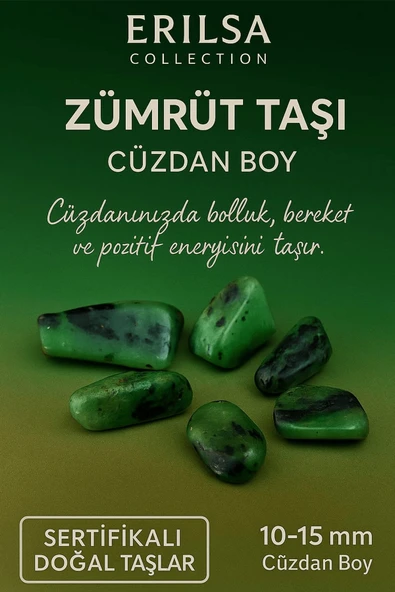 Sertifikalı Zümrüt Taşı Kütle 10-15 mm – Bolluk Şans ve Huzur Taşı ürün görseli