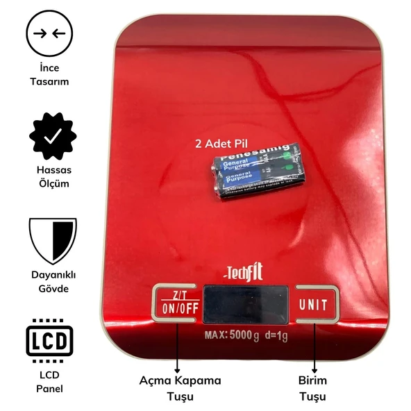 TF 1002 Hassas Ölçümlü Maksimum 5 Kg Kapasiteli Led Ekran Platin Dijital Mutfak Tartısı (5365) - Resim 4