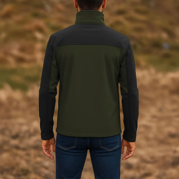 Su ve Rüzgar Geçirmez Softshell Mont - Lemigo - Haki-Siyah - Resim 2