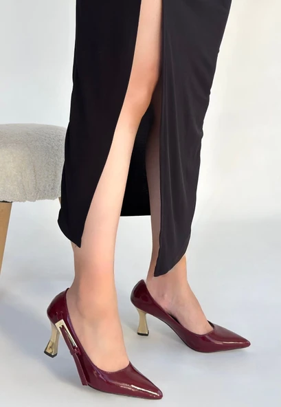 İnja Bordo Rugan Topuklu Ayakkabı - Resim 2