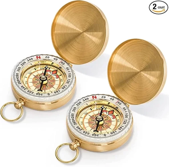 Yuvarlak Sarı Metal Kasa Su Geçirmez Fosforlu Dayanıklı Pusula G50 - Resim 3