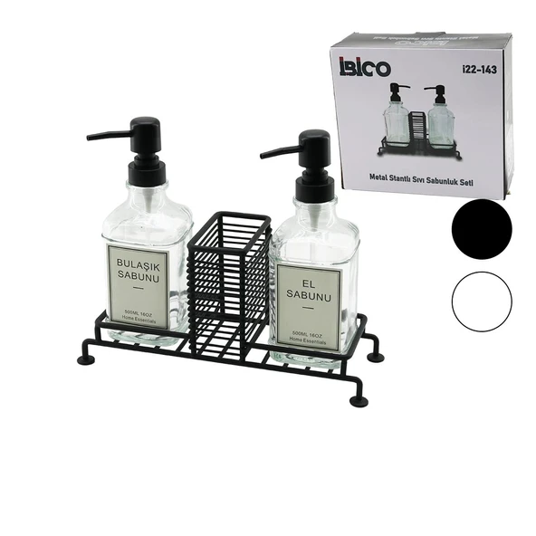 3 PCS METAL STANDLI - CAM SIVI SABUNLUK SETİ SÜNGERLİK (5365) ürün görseli