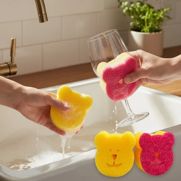 Technow Sponge Çift Taraflı Gülen Yüz Çok Amaçlı Sihirli Bulaşık Süngeri  2 Adet - Resim 3