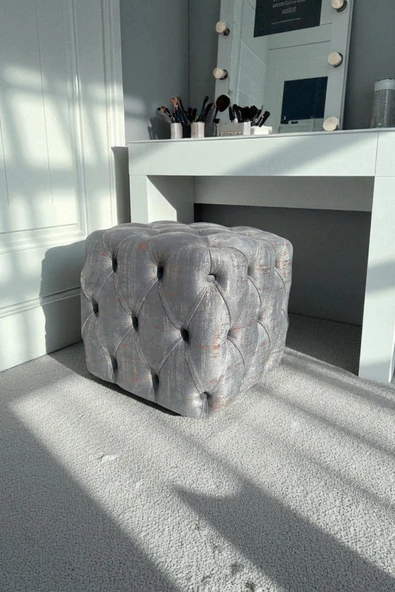 VISIONARIO Küp Puf - BEST İthal Kadife Babyface Kumaş Varak Baskı - Modern Ve Şık Oturma Dekoratif Puf&Bench - Resim 3