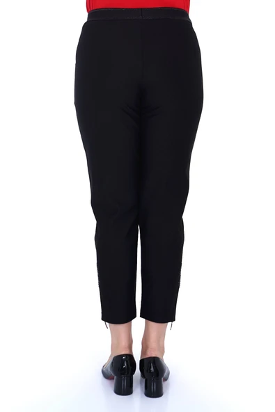 Ekstra Battal Dar Paça Toparlayıcı Yüksek Belli Paçası Kelebek İşleme Beli Lastikli Kadın Pantolon - Resim 4