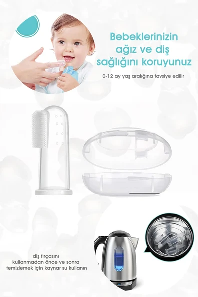 Mucit Home Slikon Parmak Bebek Diş Kaşıyıcı ve Şeffaf Renk Yumuşak Fırça Kutulu Erkek ve Kız Çocuk - Resim 4