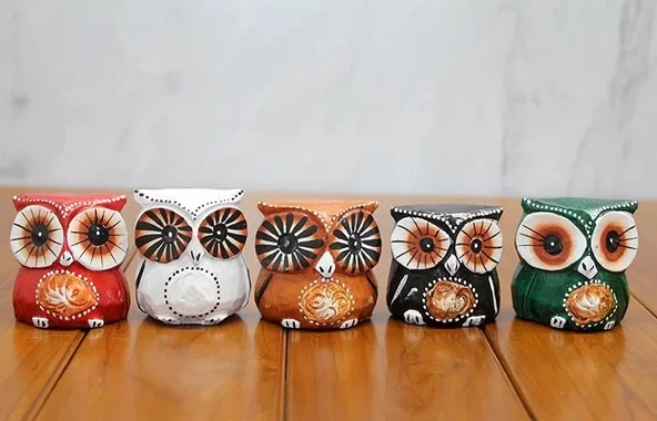 Ahşap 5'li Baykuş Seti Polos:8 ürün görseli 1