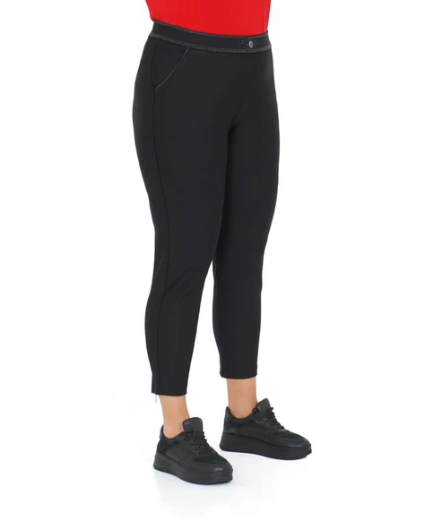 Büyük Beden Dar Paça Toparlayıcı Yüksek Belli Paçası Fermuarlı Beli Lastikli Kadın Pantolon - Resim 3