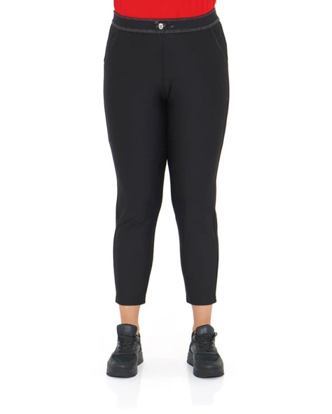 Büyük Beden Dar Paça Toparlayıcı Yüksek Belli Paçası Fermuarlı Beli Lastikli Kadın Pantolon - Resim 2