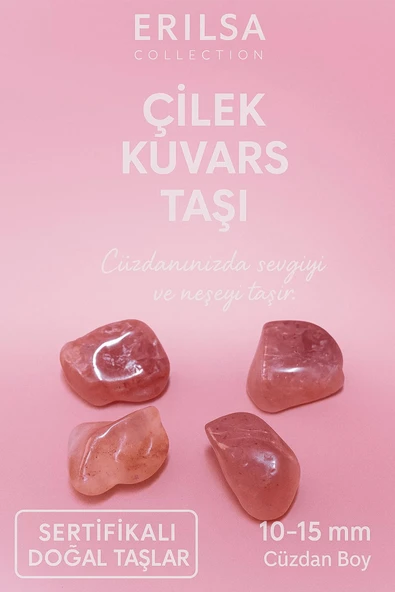 Sertifikalı Çilek Kuvars Taşı Kütle 10-15 mm Cüzdan Boy – Sevgi ve Neşe Enerjisi Taşı ürün görseli 1