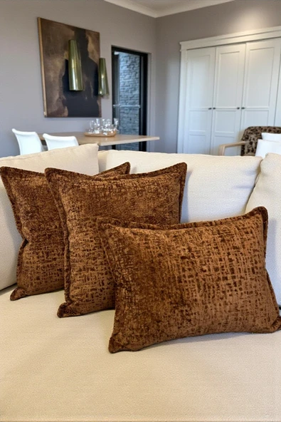 Kırlent İthal Kadife Kumaş 3'lü Set - Yumuşak Dokulu Dekoratif Özel Tasarım Kırlent Kılıfı - S06 - Resim 2