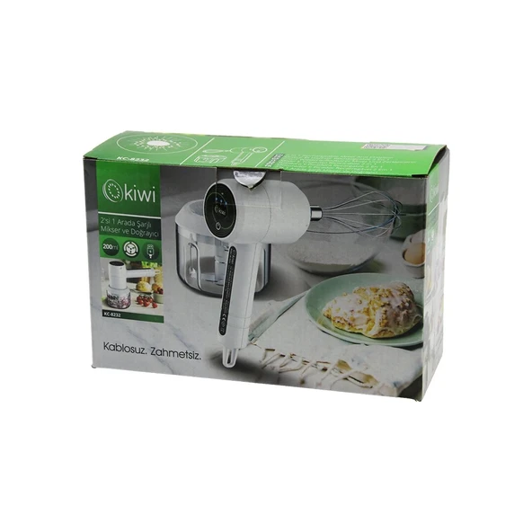 KİWİ KC-8232 2İN1 USB ŞARJLI MİKSER - DOĞRAYICI 20W200ML3-KADEME HIZ=IŞIKLI GÖSTERGE DC 5V / 1ALİ-İON PİL:1500mAh (5365) ürün görseli