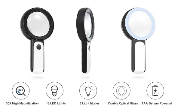 30x 12ışıklı Büyüteç Taşınabilir Çıft Katmanlı Optik Cam Okuma Büyüteç 229018 - Resim 5