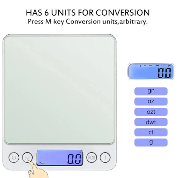 Dijital Hassas Mutfak Terazisi Hassas Tartı 2000 Gr./0.1 Gr. Hassasiyet (5365) - 2