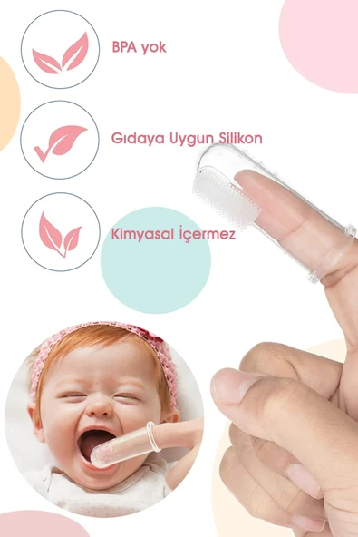 Mucit Home Slikon Parmak Bebek Diş Kaşıyıcı ve Şeffaf Renk Yumuşak Fırça Kutulu Erkek ve Kız Çocuk - Resim 3