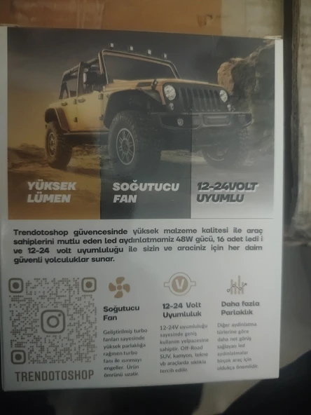 Trendotoshop 16 ledli çalışma lambası kare 12-24 volt - Resim 2