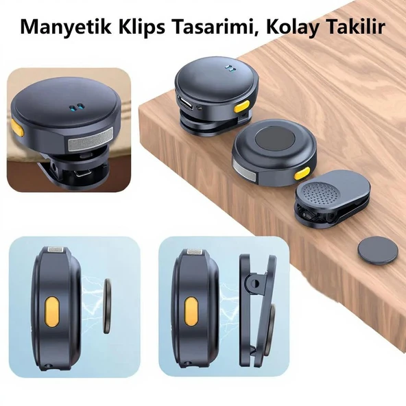 Plentiful Mıknatıslı Kablosuz Yaka Mikrofonu Çift Mikrofon iPhone 16 ile Uyumlu Type-C/lightning Portlu Telefon Pc Tablet Video Kayıt - Resim 6