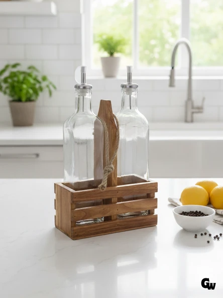 Ahşap Doğal 2Li Set Yağdanlık ve Sosluk Takımı(SET)(KİRAZ) Ahşap Rengi 2 SET - Resim 2