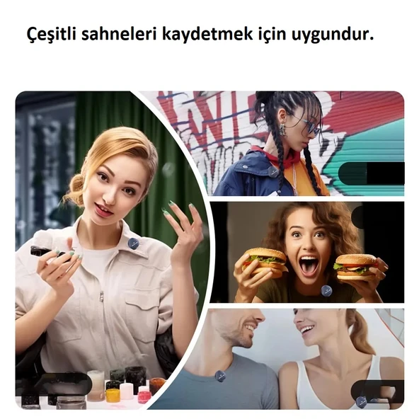 Plentiful Mıknatıslı Kablosuz Yaka Mikrofonu Çift Mikrofon iPhone 16 ile Uyumlu Type-C/lightning Portlu Telefon Pc Tablet Video Kayıt - Resim 5