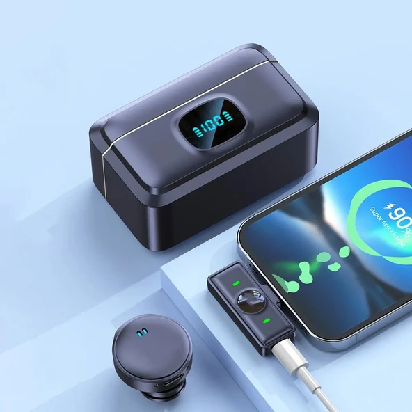 Plentiful Mıknatıslı Kablosuz Yaka Mikrofonu Çift Mikrofon iPhone 16 ile Uyumlu Type-C/lightning Portlu Telefon Pc Tablet Video Kayıt - Resim 4