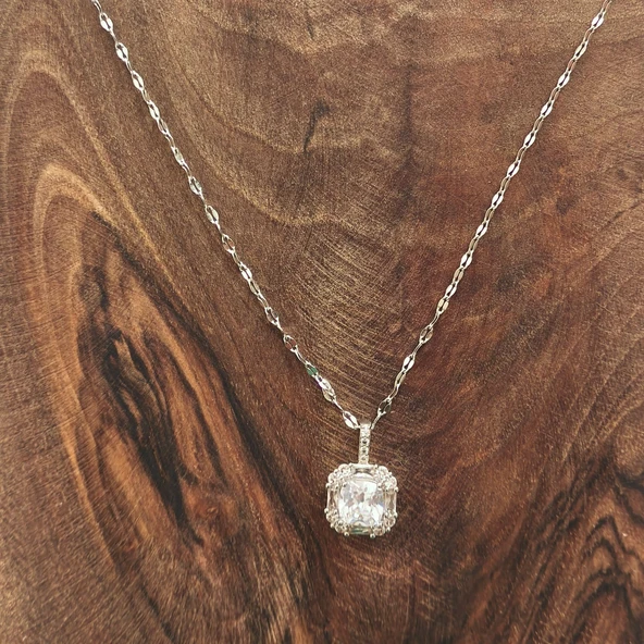 Çelik Silver Elmas Montör Taşlı Kadın Kolye - Resim 2