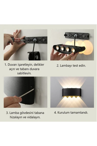 15 W İki Yönlü Led Duvar Aplik - Gün Işığı (3000K) - Siyah - IP44 - CT-8013G - Resim 7