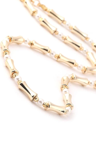 Vip İnci Taşlı Gold Renk Prinç Kadın Kolye - Resim 2