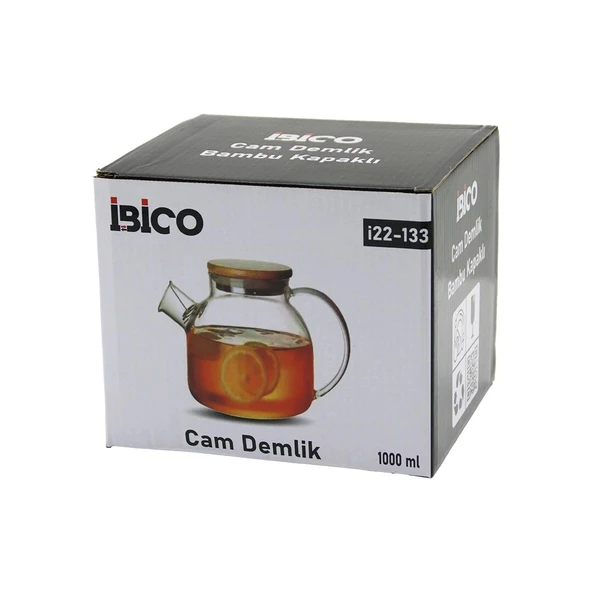 1000ML SADE DÜZ CAM DEMLİK  BAMBU DIŞ YÜZEY - METAL İÇ YÜZEY - SİLİKON CONTALI KAPAK (5365) ürün görseli