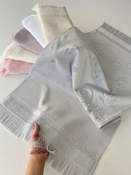 Sarra Mysoft Etamin Ve Kanaviçe İşlemelik Havlu - Gri - 30-50