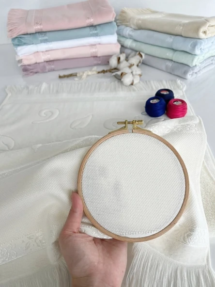 Sarra Mysoft Etamin Ve Kanaviçe İşlemelik Havlu - Gri - 30-50 - 4