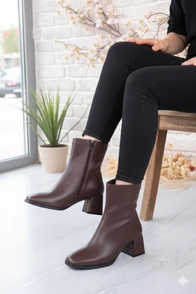 Fort 1195 Uraz Rahat 6 Cm Kalın Topuk Yüksekliği Kut Burun Kadın Bot - Resim 9