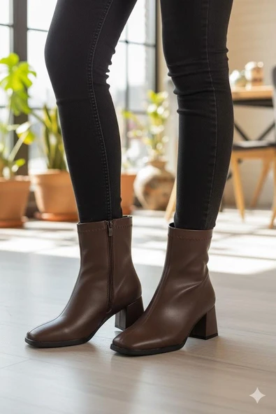 Fort 1195 Uraz Rahat 6 Cm Kalın Topuk Yüksekliği Kut Burun Kadın Bot - Resim 8