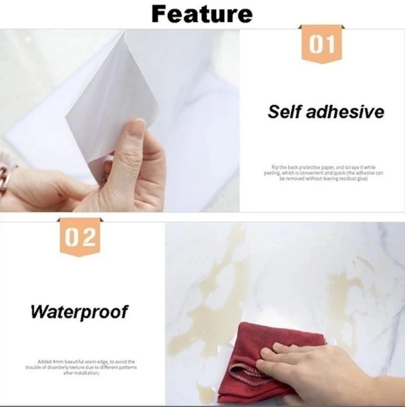 Beyaz Mermer Desenli Alüminyum Plastik Duvar Sticker (30*30) - Resim 6